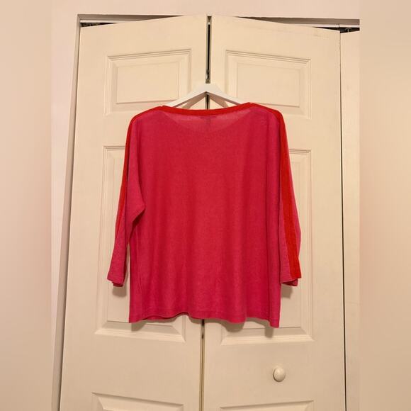 Eileen Fisher Pink Bateau Neck Organic Linen Sweater CHRLN Pink and Red Large - Picture 9 of 9